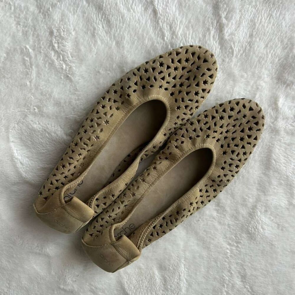 Arche Flats Slip On Made in France Perforated Suede Cutout Shoes 9 - Picture 3 of 5